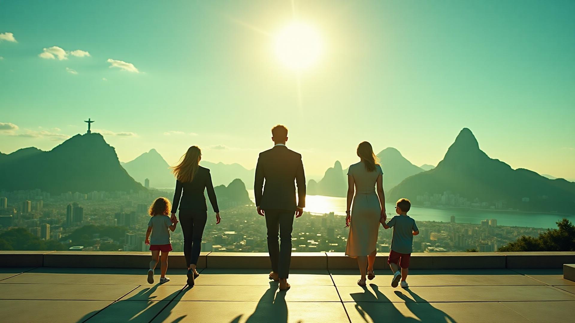 Família com vista para o Rio de Janeiro ao pôr do sol